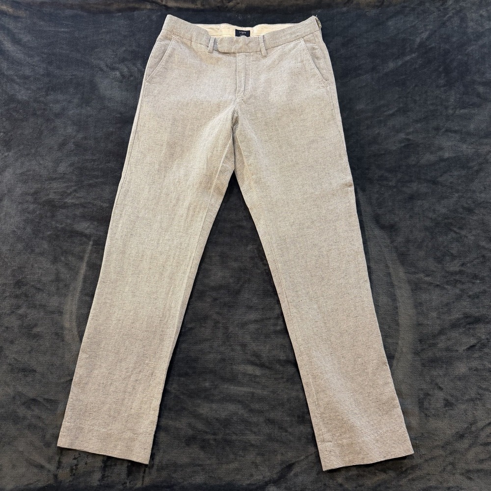 J.Crew Bedford Linen Cotton Pants Mens 29x32 Blue Ivory Micro Stripe Slim Chinos